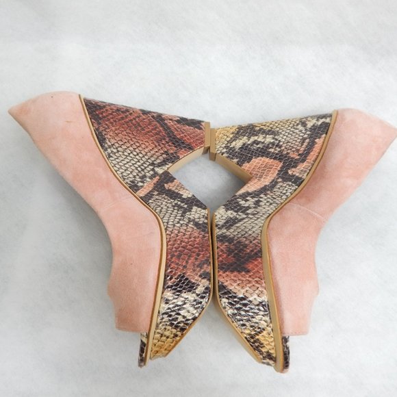 Calvin Klein Womens Pink Peep Toe Faux Suede / Snake Skin Wedge Size 8M - Picture 3 of 8